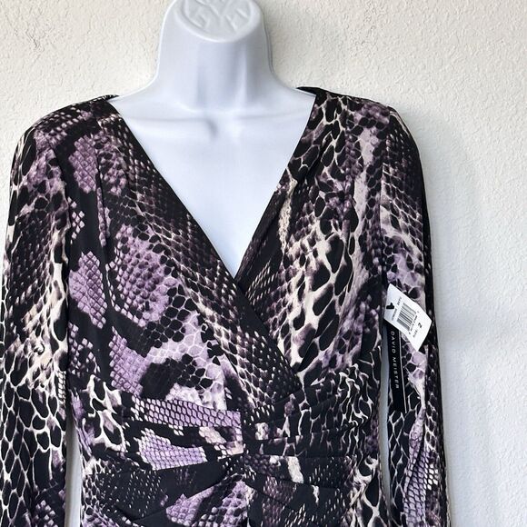 NWT David Meister 2 snake print Long Sleeve Faux Wrap Jersey Dress - Picture 7 of 16